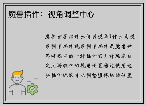 魔兽插件：视角调整中心